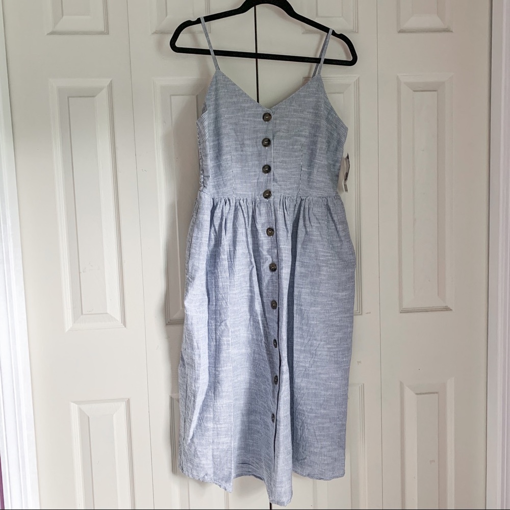 Blue midi dress w/ white stripes